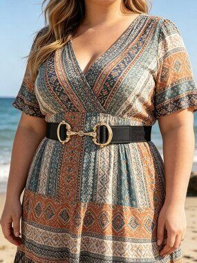 Vegan Leather Metal Buckle Elastic Plus Size Belt